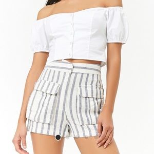 Blue and White Woven Shorts